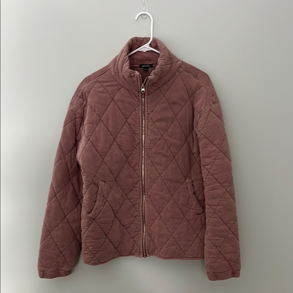 Wild Fable Brown and Pink Quilted Puffer Jacket with Stand-Up Collar